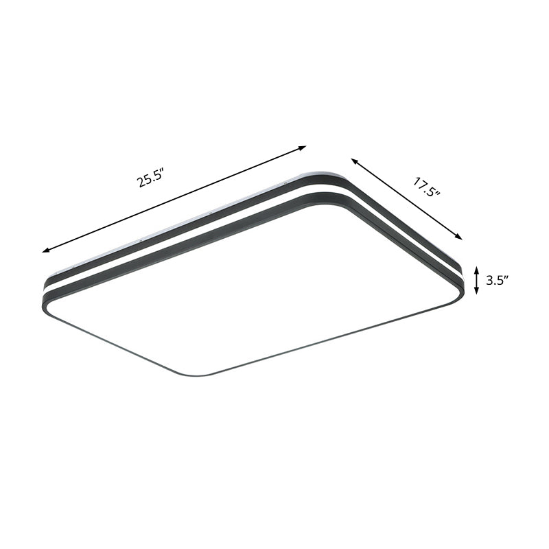 Modern LED Flush Mount Lamp – Black Square/Rectangle Acrylic Fixture in White Light, 16"/19.5"/25.5" Wide