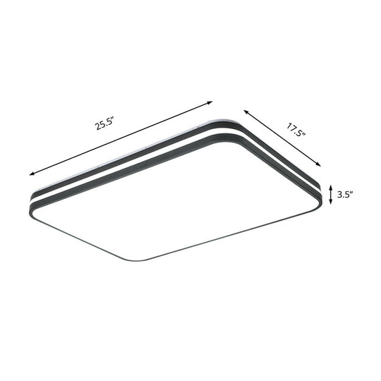 Modern LED Flush Mount Lamp – Black Square/Rectangle Acrylic Fixture in White Light, 16"/19.5"/25.5" Wide