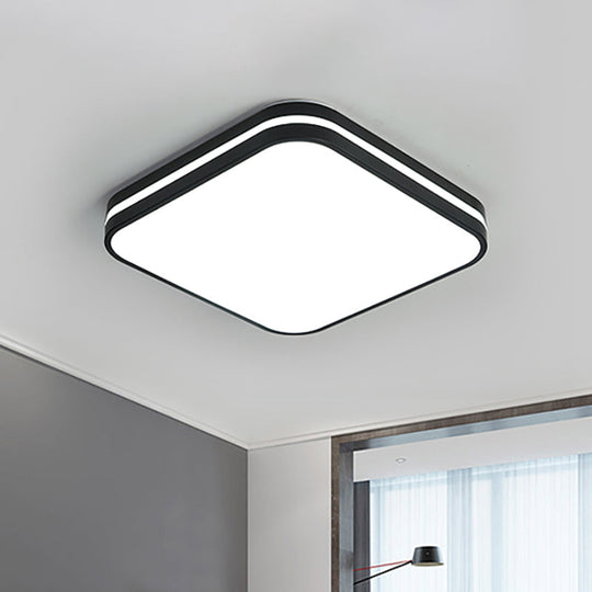 Modern LED Flush Mount Lamp – Black Square/Rectangle Acrylic Fixture in White Light, 16"/19.5"/25.5" Wide