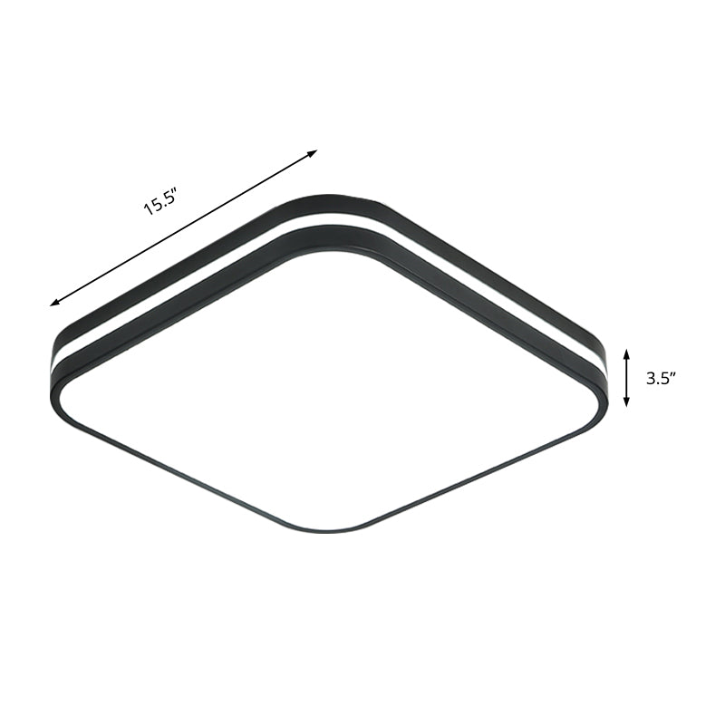 Modern LED Flush Mount Lamp – Black Square/Rectangle Acrylic Fixture in White Light, 16"/19.5"/25.5" Wide