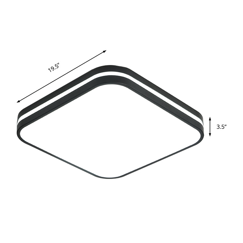 Modern LED Flush Mount Lamp – Black Square/Rectangle Acrylic Fixture in White Light, 16"/19.5"/25.5" Wide