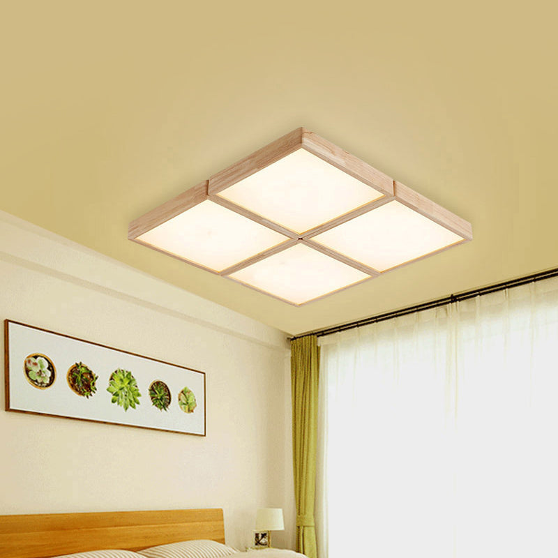 Minimalist Beige Geometric Flush Mount Ceiling Light with Acrylic Diffuser - 4/6 Lights