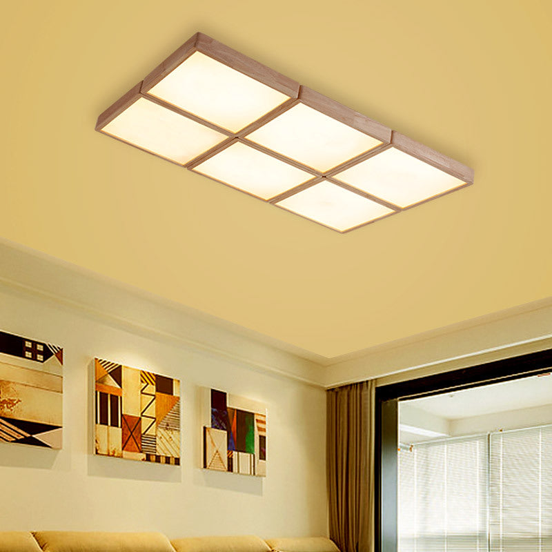 Minimalist Beige Geometric Flush Mount Ceiling Light with Acrylic Diffuser - 4/6 Lights