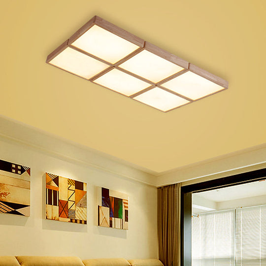 Minimalist Beige Geometric Flush Mount Ceiling Light with Acrylic Diffuser - 4/6 Lights