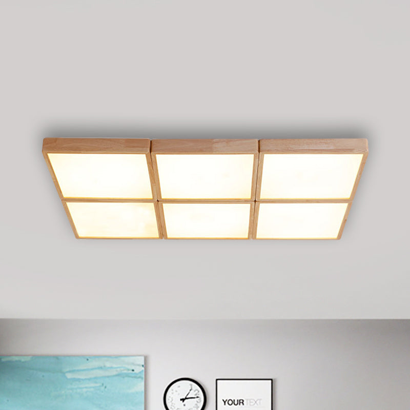 Minimalist Beige Geometric Flush Mount Ceiling Light with Acrylic Diffuser - 4/6 Lights