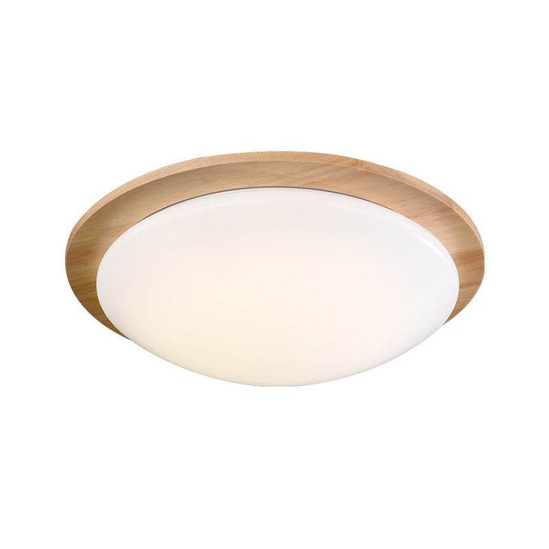 Contemporary Beige LED Flush Mount Lamp with Wood Canopy - 12"/15" Wide Sphere Design
