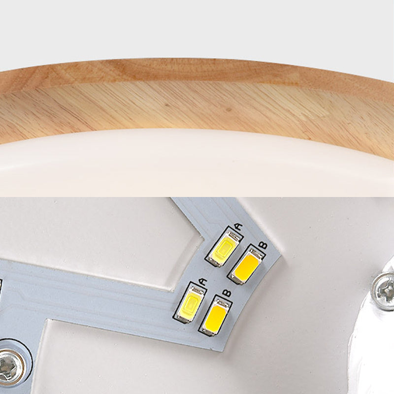 Contemporary Beige LED Flush Mount Lamp with Wood Canopy - 12"/15" Wide Sphere Design