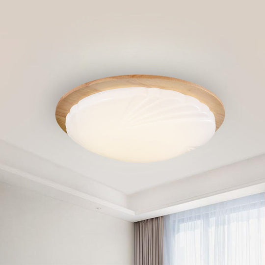 Contemporary Beige LED Flush Mount Lamp with Wood Canopy - 12"/15" Wide Sphere Design