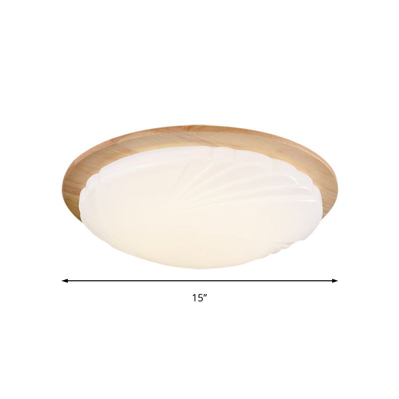 Contemporary Beige LED Flush Mount Lamp with Wood Canopy - 12"/15" Wide Sphere Design