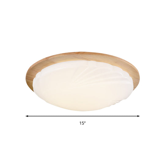 Contemporary Beige LED Flush Mount Lamp with Wood Canopy - 12"/15" Wide Sphere Design