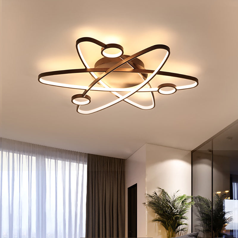 Modern Oval Flush Ceiling Lamp with LED Acrylic White/Coffee Finish in Warm Light - 23.5"/31.5"/39" Wide