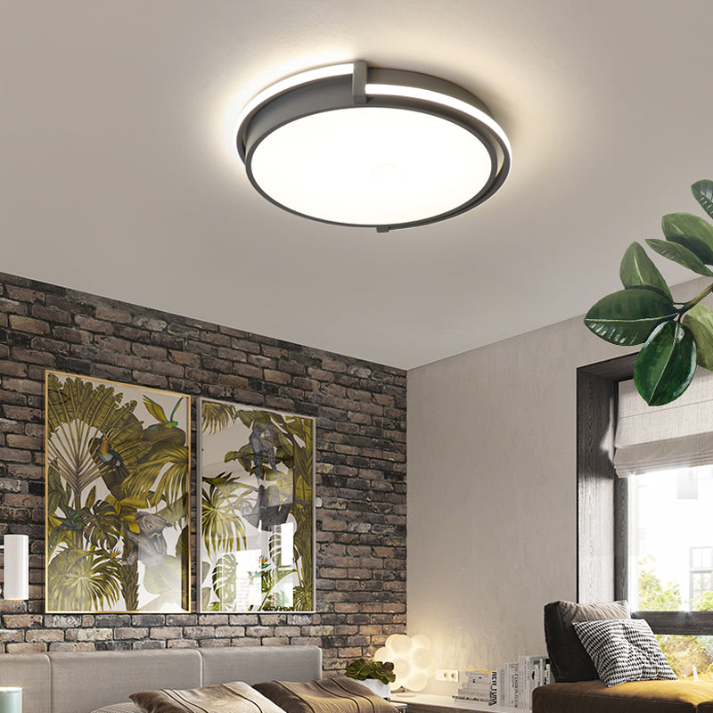 Modern LED Round Bedroom Flush Lamp in Black/Grey with Recessed Diffuser - 12"/16"/19.5" Wide Available in White/Warm/Neutral Light