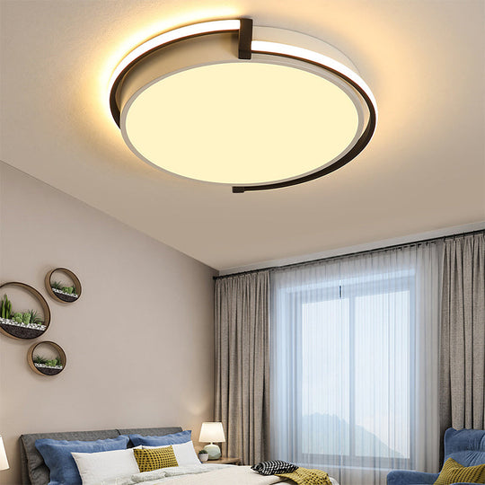 Modern Led Round Bedroom Flush Lamp In Black/Grey With Recessed Diffuser - 12/16/19.5 Wide Available
