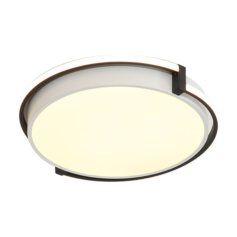 Modern LED Round Bedroom Flush Lamp in Black/Grey with Recessed Diffuser - 12"/16"/19.5" Wide Available in White/Warm/Neutral Light