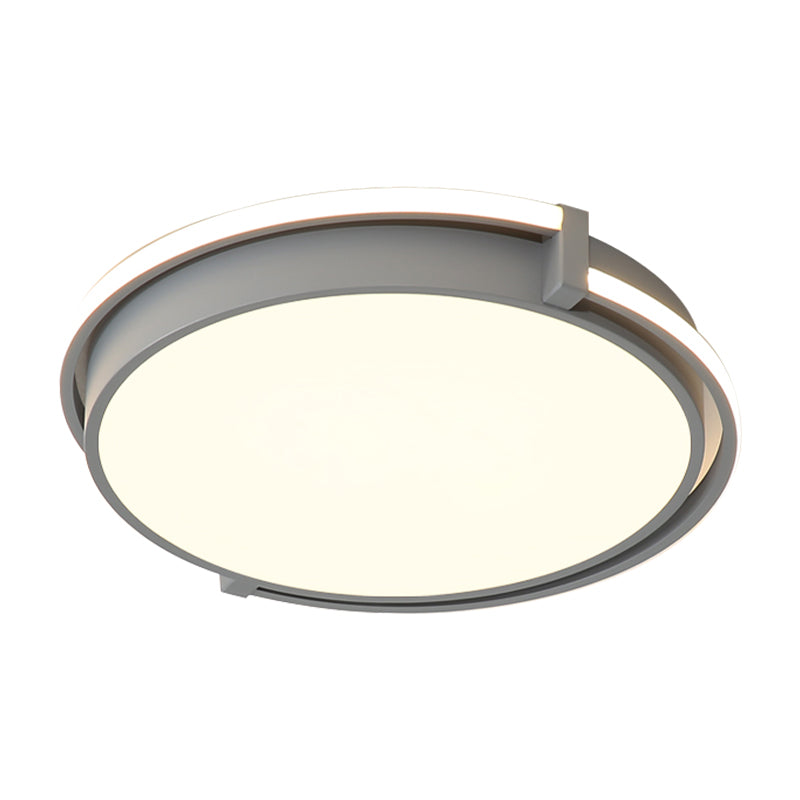 Modern LED Round Bedroom Flush Lamp in Black/Grey with Recessed Diffuser - 12"/16"/19.5" Wide Available in White/Warm/Neutral Light