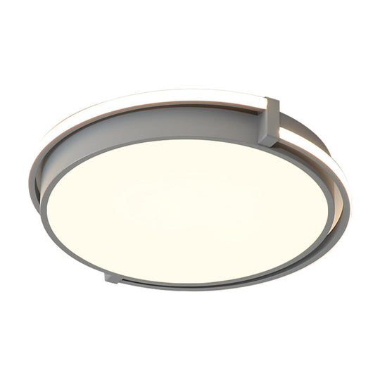 Modern LED Round Bedroom Flush Lamp in Black/Grey with Recessed Diffuser - 12"/16"/19.5" Wide Available in White/Warm/Neutral Light