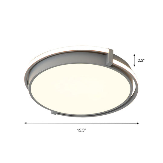 Modern LED Round Bedroom Flush Lamp in Black/Grey with Recessed Diffuser - 12"/16"/19.5" Wide Available in White/Warm/Neutral Light