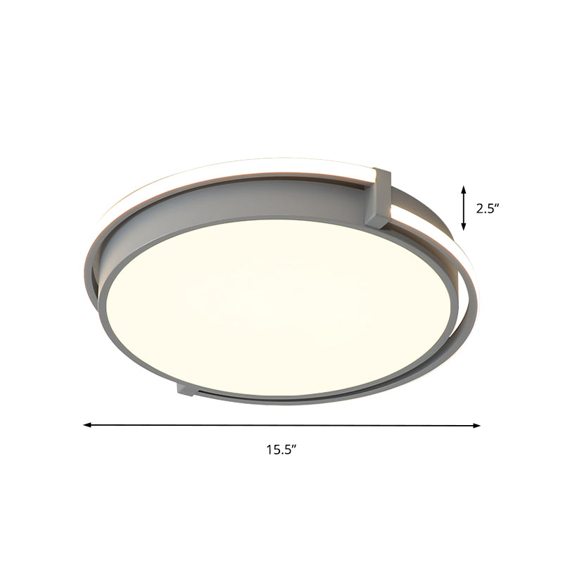 Modern Led Round Bedroom Flush Lamp In Black/Grey With Recessed Diffuser - 12/16/19.5 Wide Available