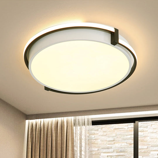 Modern LED Round Bedroom Flush Lamp in Black/Grey with Recessed Diffuser - 12"/16"/19.5" Wide Available in White/Warm/Neutral Light