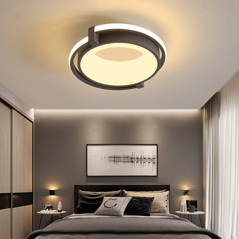 Contemporary LED Flush Mount Light with Black/Grey Ring and Acrylic Shade in White/Warm/Neutral Light - 12"/16"/19.5" Wide
