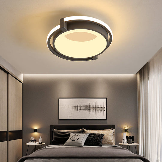 Contemporary LED Flush Mount Light with Black/Grey Ring and Acrylic Shade in White/Warm/Neutral Light - 12"/16"/19.5" Wide