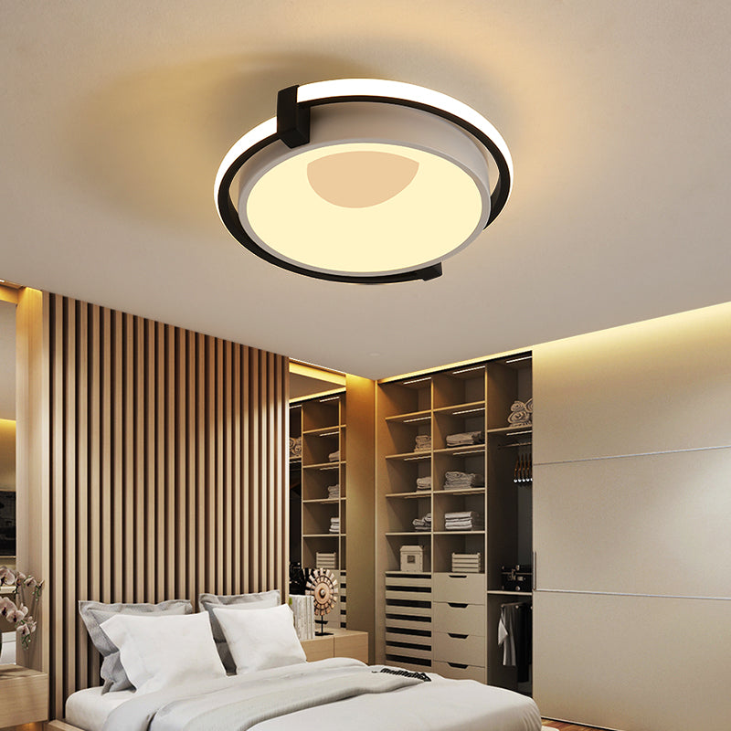 Contemporary LED Flush Mount Light with Black/Grey Ring and Acrylic Shade in White/Warm/Neutral Light - 12"/16"/19.5" Wide