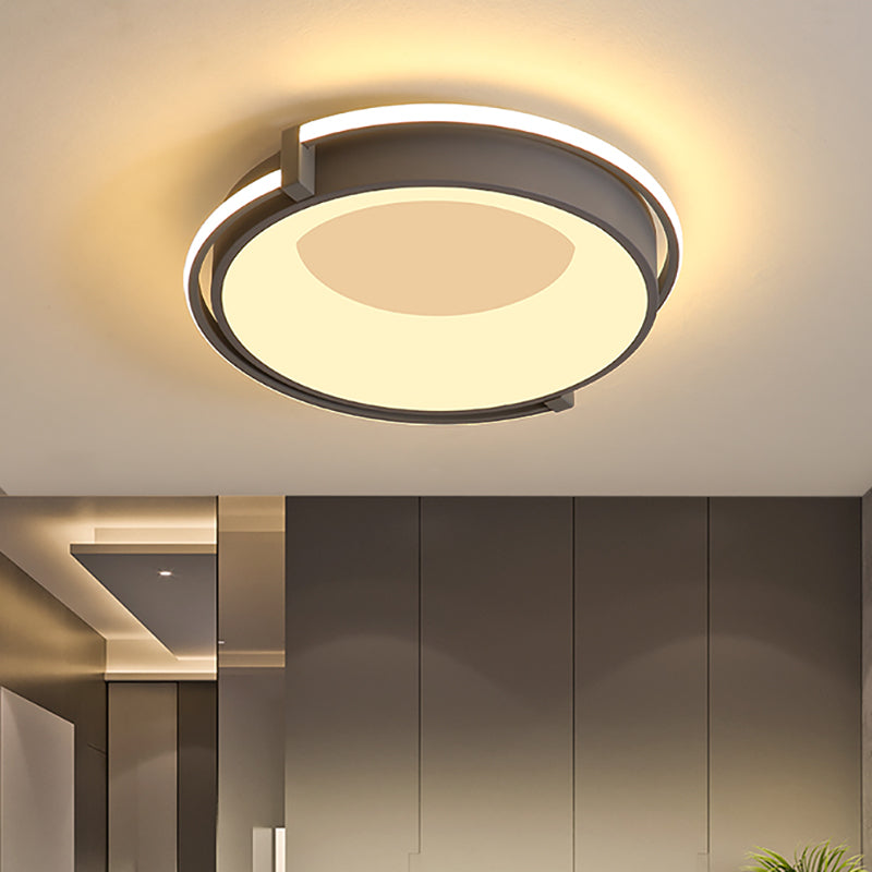Contemporary LED Flush Mount Light with Black/Grey Ring and Acrylic Shade in White/Warm/Neutral Light - 12"/16"/19.5" Wide