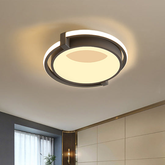 Contemporary LED Flush Mount Light with Black/Grey Ring and Acrylic Shade in White/Warm/Neutral Light - 12"/16"/19.5" Wide