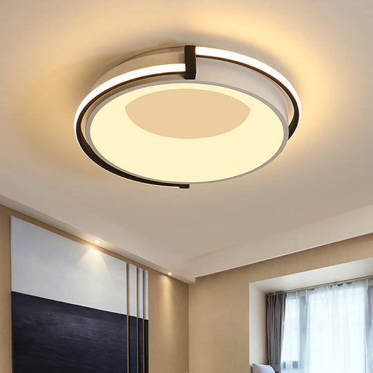 Contemporary LED Flush Mount Light with Black/Grey Ring and Acrylic Shade in White/Warm/Neutral Light - 12"/16"/19.5" Wide