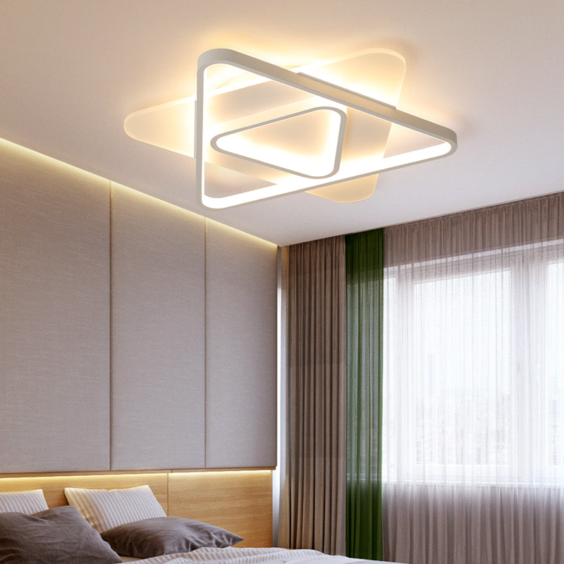 Modern White LED Triangle Flush Mount Ceiling Lamp - 17"/21"/25" Wide, Acrylic Fixture in White/Warm Light