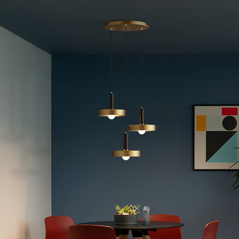 Gold Metallic Lid Shaped Pendant Light Fixture for Dining Room - Post-Modern Suspension Lighting