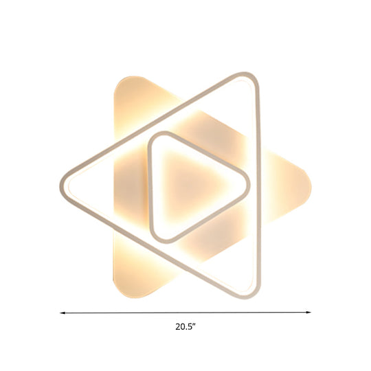 Modern White Led Triangle Flush Mount Ceiling Lamp - 17/21/25 Wide Acrylic Fixture In White/Warm