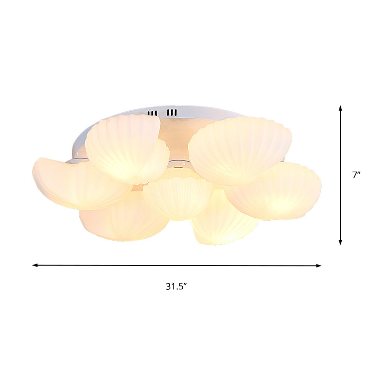 Modern Shell Shape Bedroom Flush Mount Ceiling Light in White Glass, Available in 3/5/7 Lights