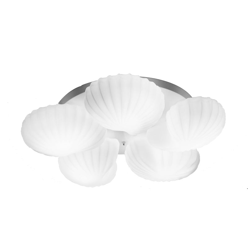 Modern Shell Shape Bedroom Flush Mount Ceiling Light in White Glass, Available in 3/5/7 Lights