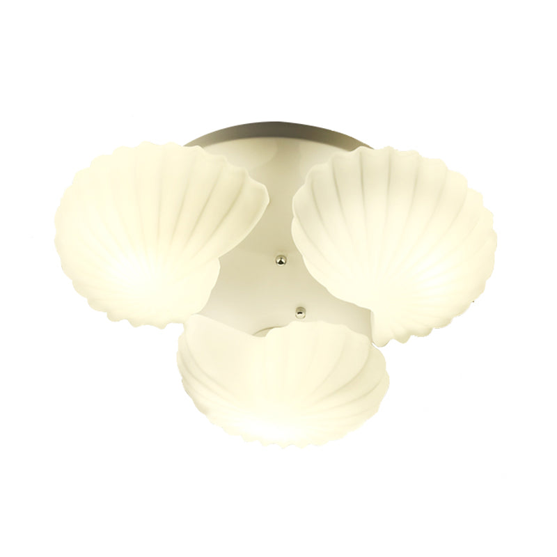 Modern Shell Shape Bedroom Flush Mount Ceiling Light in White Glass, Available in 3/5/7 Lights