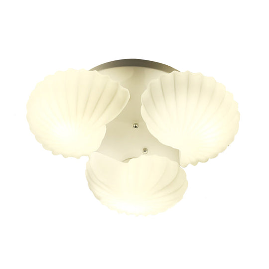 Modern Shell Shape Bedroom Flush Mount Ceiling Light in White Glass, Available in 3/5/7 Lights