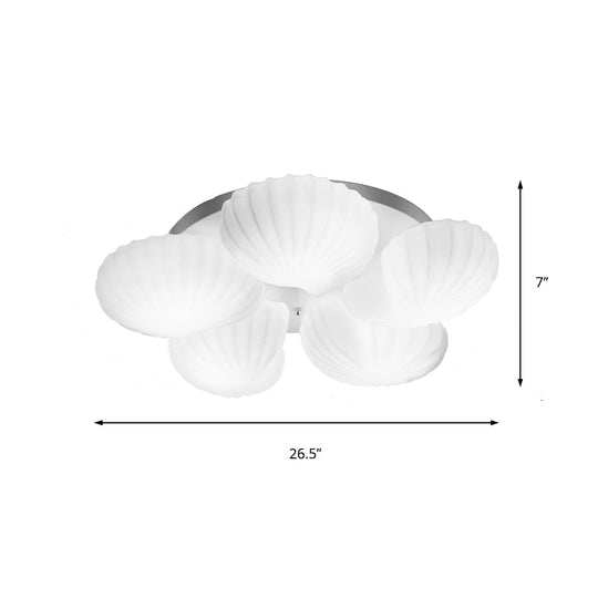 Modern Shell Shape Bedroom Flush Mount Ceiling Light in White Glass, Available in 3/5/7 Lights