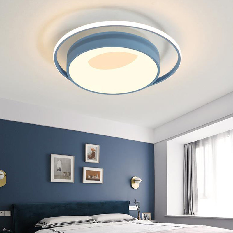Modern LED Flush Mount Lighting in White/Pink/Blue - Round Acrylic Ceiling Lamp Fixture in Warm/White/Neutral Light, 16"/19.5" Wide