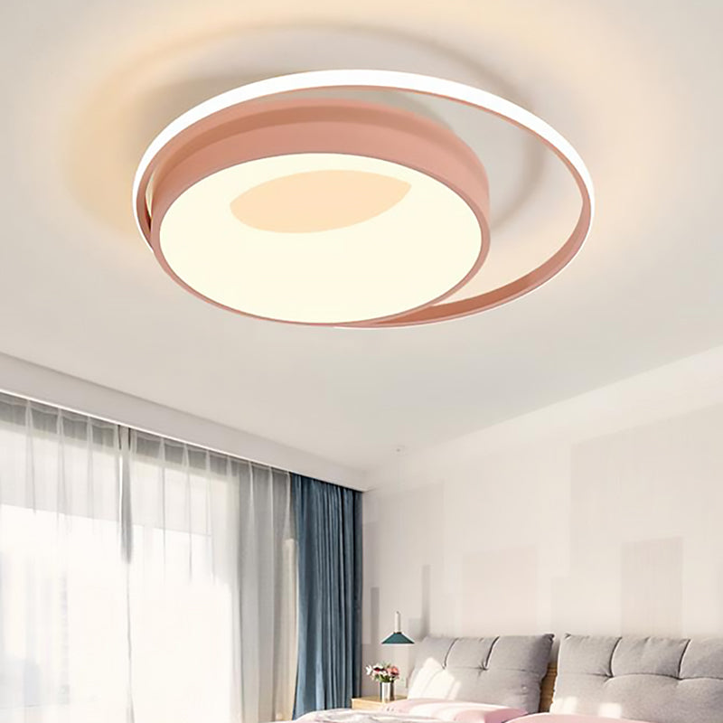 Modern LED Flush Mount Lighting in White/Pink/Blue - Round Acrylic Ceiling Lamp Fixture in Warm/White/Neutral Light, 16"/19.5" Wide