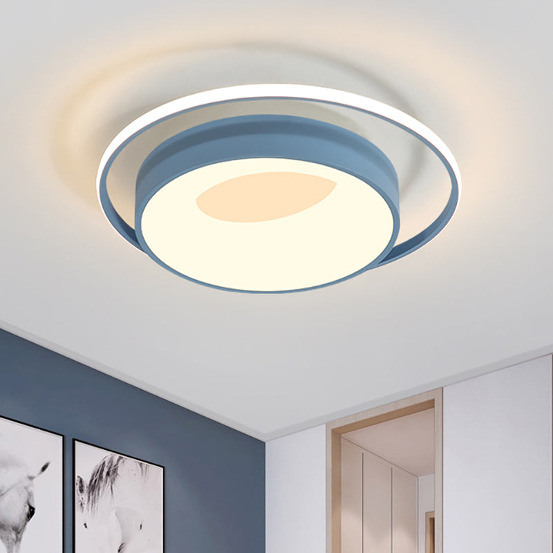 Modern LED Flush Mount Lighting in White/Pink/Blue - Round Acrylic Ceiling Lamp Fixture in Warm/White/Neutral Light, 16"/19.5" Wide