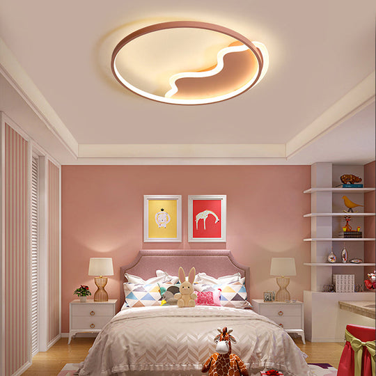 Contemporary Ring Flush Mount LED Lamp for Bedroom, 18"/21.5" - White/Pink/Blue with Warm/White Light