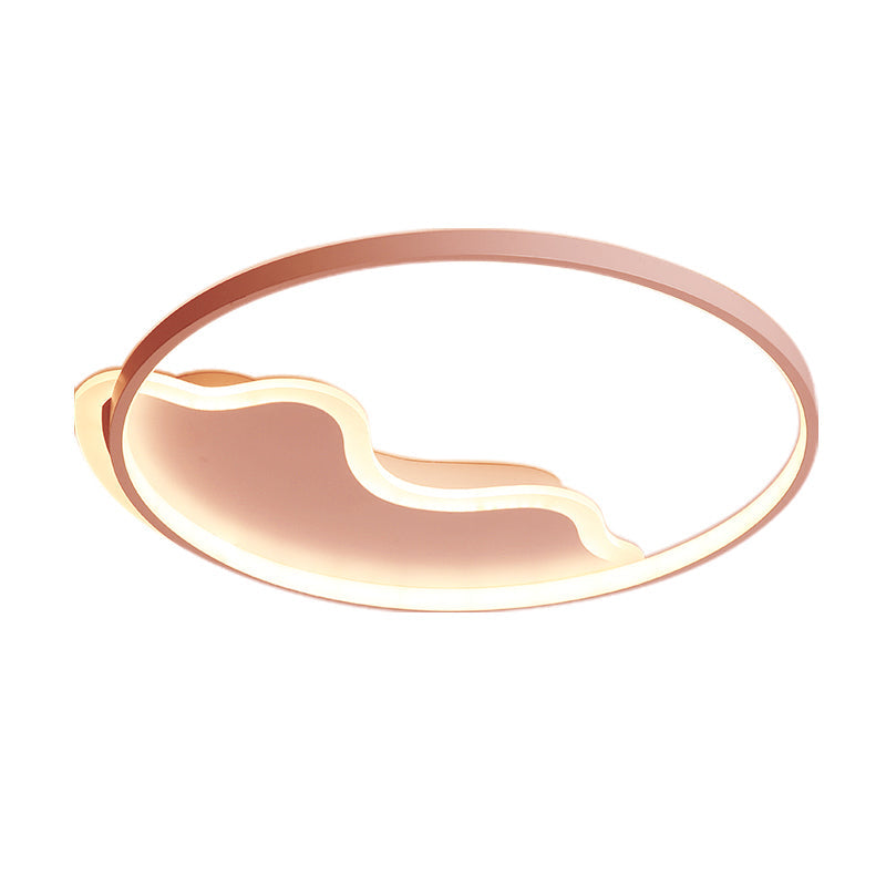 Contemporary Ring Flush Mount LED Lamp for Bedroom, 18"/21.5" - White/Pink/Blue with Warm/White Light