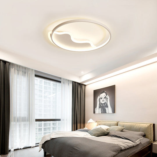 Contemporary Ring Flush Mount LED Lamp for Bedroom, 18"/21.5" - White/Pink/Blue with Warm/White Light