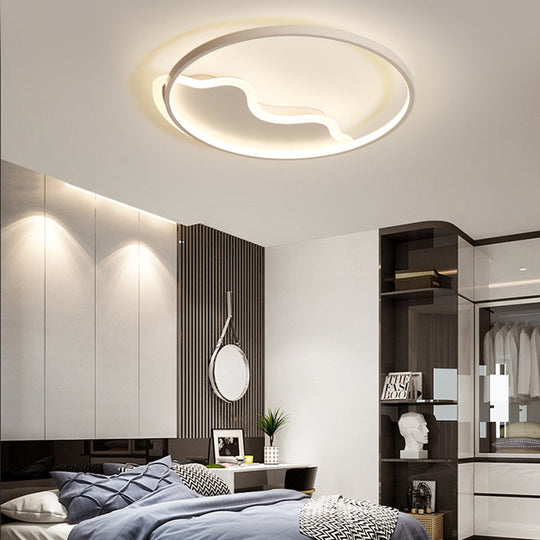 Contemporary Ring Flush Mount LED Lamp for Bedroom, 18"/21.5" - White/Pink/Blue with Warm/White Light