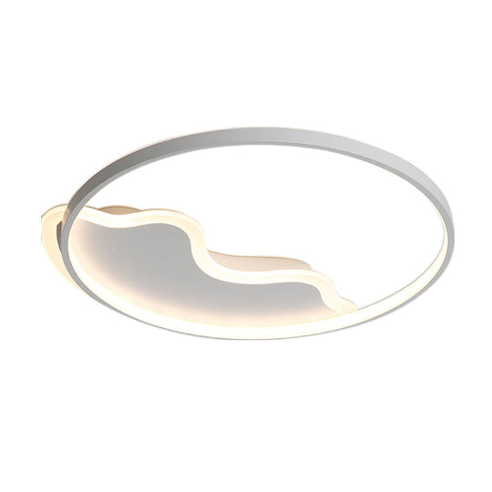 Contemporary Ring Flush Mount LED Lamp for Bedroom, 18"/21.5" - White/Pink/Blue with Warm/White Light