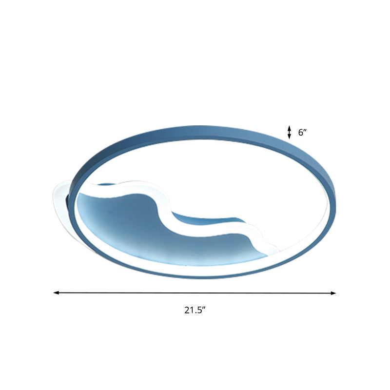 Contemporary Ring Flush Mount LED Lamp for Bedroom, 18"/21.5" - White/Pink/Blue with Warm/White Light