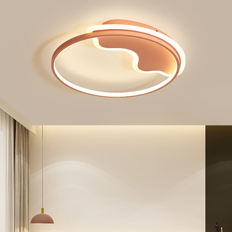 Contemporary Ring Flush Mount LED Lamp for Bedroom, 18"/21.5" - White/Pink/Blue with Warm/White Light