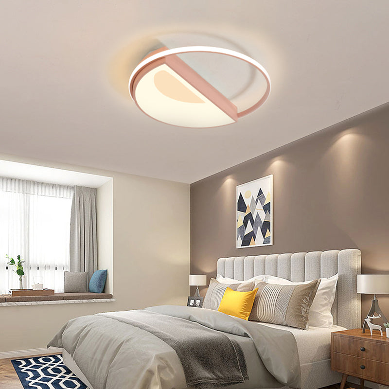 Contemporary Round Acrylic Flush Mount Lamp LED 18"/21.5" Wide White/Pink/Blue, for Bedroom in Warm/White Light