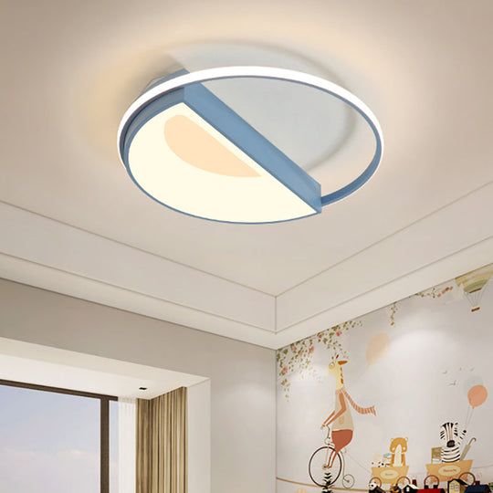 Contemporary Round Acrylic Flush Mount Lamp LED 18"/21.5" Wide White/Pink/Blue, for Bedroom in Warm/White Light