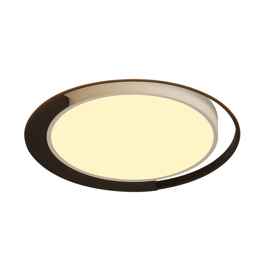 Modern LED Black and White Round Flush Ceiling Lamp with Recessed Diffuser, 16"/19.5" Wide, in White/Warm Light